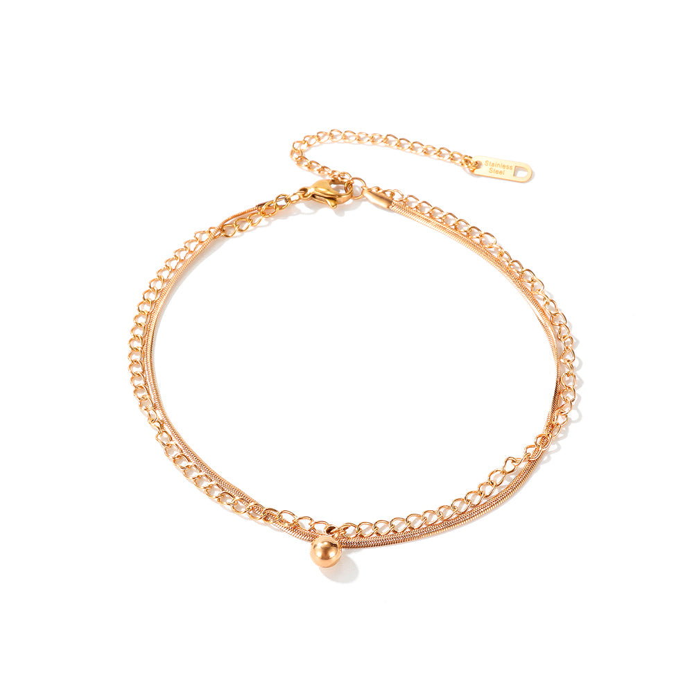 Simple and Fashion Plated Rose Gold Round Beads Titanium Steel Double-layer Anklet