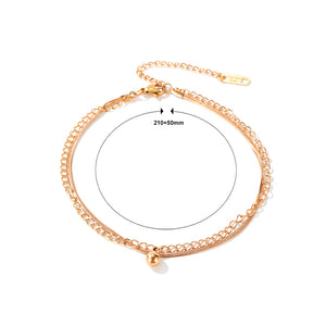 Simple and Fashion Plated Rose Gold Round Beads Titanium Steel Double-layer Anklet