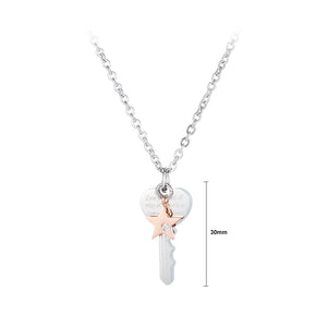 Fashion Classic Couple Key Rose Gold Star Titanium Steel Pendant with Necklace For Women