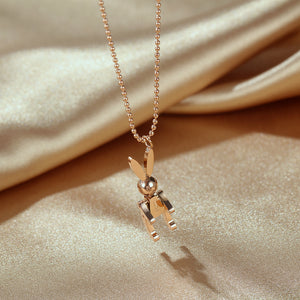 Fashion Cute Plated Rose Gold Rabbit Titanium Steel Pendant with Necklace
