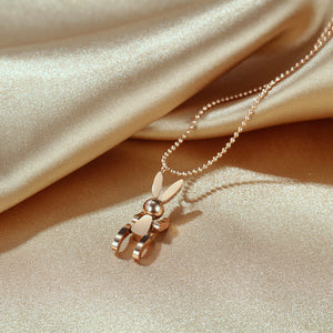 Fashion Cute Plated Rose Gold Rabbit Titanium Steel Pendant with Necklace