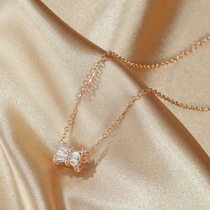 Fashion and Simple Plated Rose Gold Geometric Small Waist Pendant with Cubic Zirconia and Necklace