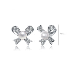 Load image into Gallery viewer, 925 Sterling Silver Fashion Elegant Ribbon Freshwater Pearl Stud Earrings