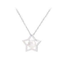 Load image into Gallery viewer, 925 Sterling Silver Fashion Simple Star White Freshwater Pearl Pendant with Cubic Zirconia and Necklace