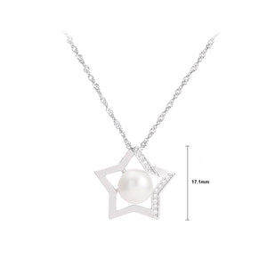 925 Sterling Silver Fashion Simple Star White Freshwater Pearl Pendant with Cubic Zirconia and Necklace