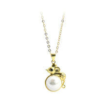 Load image into Gallery viewer, 925 Sterling Silver Plated Gold Fashion Cute Mouse Freshwater Pearl Pendant with Necklace