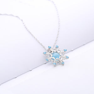 925 Sterling Silver Fashion Simple Snowflake Blue Freshwater Pearl Pendant with Cubic Zircon and Necklace