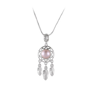 925 Sterling Silver Fashion Creative Dream Catcher Purple Freshwater Pearl Pendant with Necklace