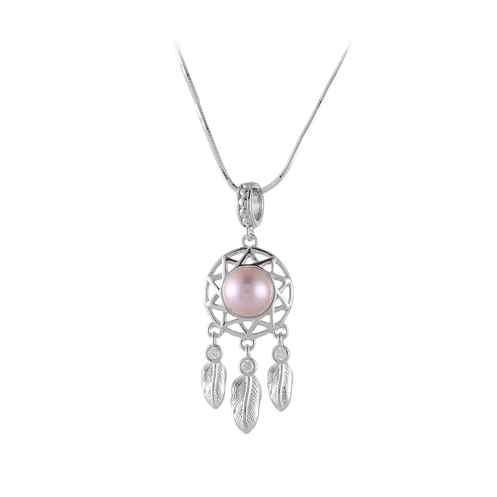 925 Sterling Silver Fashion Creative Dream Catcher Purple Freshwater Pearl Pendant with Necklace