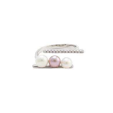 925 Sterling Silver Fashion and Elegant Freshwater Pearl Adjustable Open Ring with Cubic Zirconia