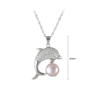 925 Sterling Silver Fashion Elegant Dolphin Purple Freshwater Pearl Pendant with Cubic Zirconia and Necklace