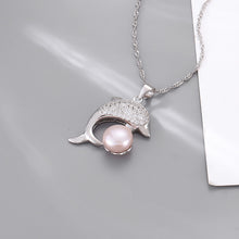 Load image into Gallery viewer, 925 Sterling Silver Fashion Elegant Dolphin Purple Freshwater Pearl Pendant with Cubic Zirconia and Necklace
