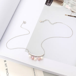 925 Sterling Silver Fashion Simple Geometric Line Freshwater Pearl Necklace