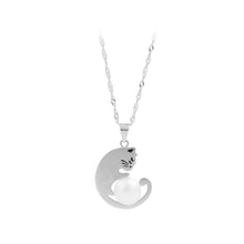 Load image into Gallery viewer, 925 Sterling Silver Simple and Cute Cat White Freshwater Pearl Pendant with Necklace