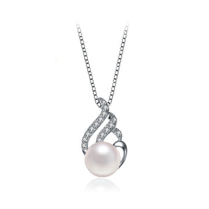 925 Sterling Silver Fashion and Elegant Freshwater Pearl Pendant with Cubic Zirconia and Necklace