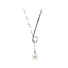 Load image into Gallery viewer, 925 Sterling Silver Simple Fashion Geometric Freshwater Pearl Necklace with Cubic Zirconia