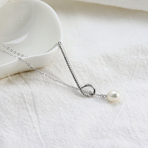 925 Sterling Silver Simple Fashion Geometric Freshwater Pearl Necklace with Cubic Zirconia