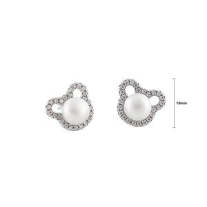 925 Sterling Silver Simple and Cute Bear Freshwater Pearl Stud Earrings with Cubic Zirconia