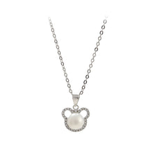Load image into Gallery viewer, 925 Sterling Silver Simple Cute Little Bear Freshwater Pearl Pendant with Cubic Zirconia and Necklace