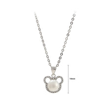 Load image into Gallery viewer, 925 Sterling Silver Simple Cute Little Bear Freshwater Pearl Pendant with Cubic Zirconia and Necklace