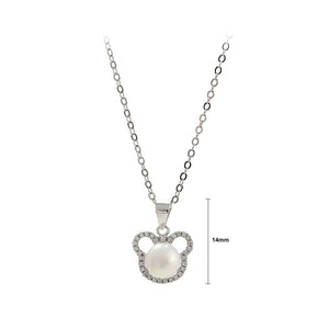 925 Sterling Silver Simple Cute Little Bear Freshwater Pearl Pendant with Cubic Zirconia and Necklace