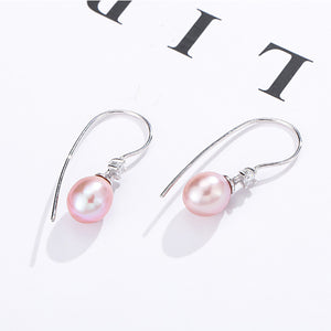925 Sterling Silver Fashion Simple Purple Freshwater Pearl Earrings with Cubic Zirconia