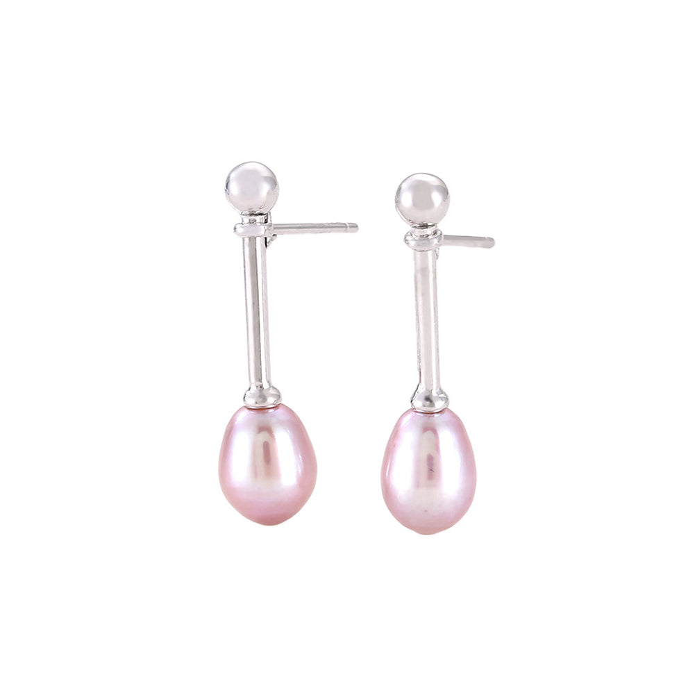 925 Sterling Silver Simple Fashion Geometric Purple Freshwater Pearl Earrings