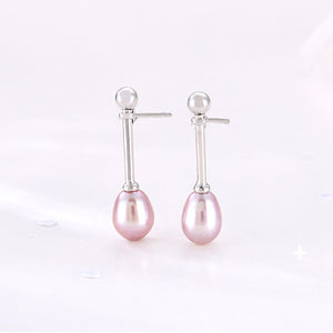 925 Sterling Silver Simple Fashion Geometric Purple Freshwater Pearl Earrings