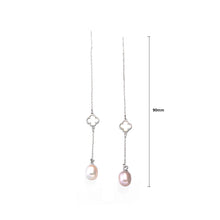 Load image into Gallery viewer, 925 Sterling Silver Simple Fashionable Four Leaf Clover Tassel Freshwater Pearl Earrings