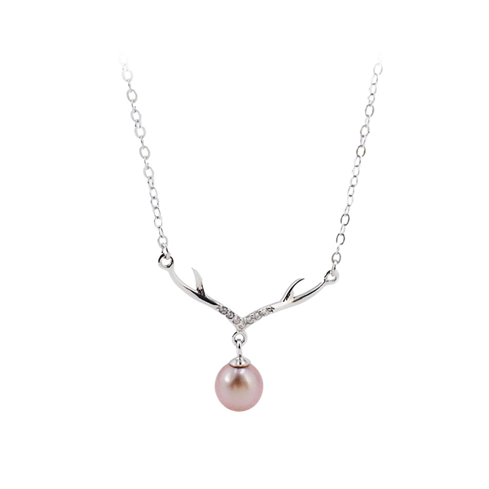 925 Sterling Silver Simple Fashion Elk Purple Freshwater Pearl Necklace with Cubic Zirconia