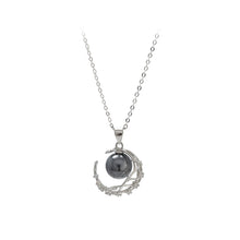 Load image into Gallery viewer, 925 Sterling Silver Simple Fashion Moon Black Freshwater Pearl Pendant with Cubic Zirconia and Necklace