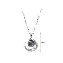 Load image into Gallery viewer, 925 Sterling Silver Simple Fashion Moon Black Freshwater Pearl Pendant with Cubic Zirconia and Necklace