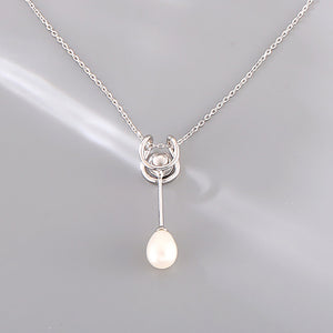 925 Sterling Silver Simple Fashion Geometric Tassel Freshwater Pearl Pendant with Necklace