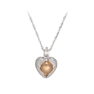 925 Sterling Silver Fashion Romantic Heart-shaped Imitation Pearl Pendant with Necklace