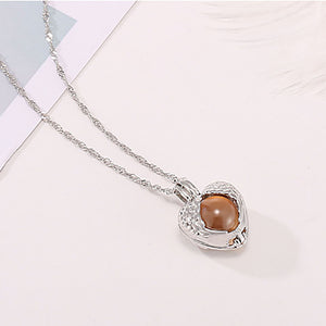 925 Sterling Silver Fashion Romantic Heart-shaped Imitation Pearl Pendant with Necklace