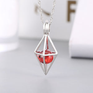 925 Sterling Silver Simple Fashion Hollow Diamond Red Imitation Pearl Pendant with Necklace