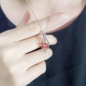 925 Sterling Silver Simple Fashion Hollow Diamond Red Imitation Pearl Pendant with Necklace