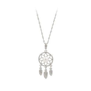 925 Sterling Silver Fashion Creative Dream Catcher White Freshwater Pearl Pendant with Necklace