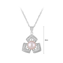 Load image into Gallery viewer, 925 Sterling Silver Fashion Shining Geometric Purple Freshwater Pearl Pendant with Cubic Zirconia and Necklace