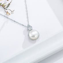 Load image into Gallery viewer, 925 Sterling Silver Fashion and Elegant Geometric Round Freshwater Pearl Pendant with Cubic Zirconia and Necklace