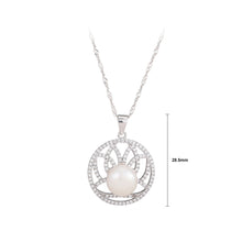Load image into Gallery viewer, 925 Sterling Silver Fashion and Elegant Geometric Pattern Round Freshwater Pearl Pendant with Cubic Zirconia and Necklace