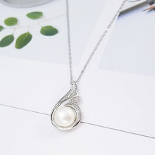Load image into Gallery viewer, 925 Sterling Silver Simple Fashion Geometric Freshwater Pearl Pendant with Cubic Zirconia and Necklace