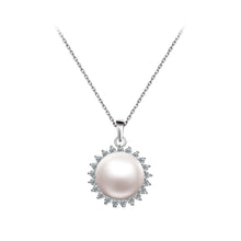 Load image into Gallery viewer, 925 Sterling Silver Fashion and Elegant Geometric Freshwater Pearl Pendant with Cubic Zirconia and Necklace