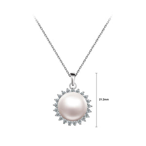 925 Sterling Silver Fashion and Elegant Geometric Freshwater Pearl Pendant with Cubic Zirconia and Necklace