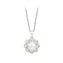 Load image into Gallery viewer, 925 Sterling Silver Fashion and Elegant White Flower Freshwater Pearl Pendant with Cubic Zirconia and Necklace