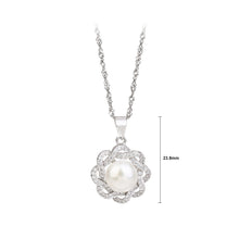 Load image into Gallery viewer, 925 Sterling Silver Fashion and Elegant White Flower Freshwater Pearl Pendant with Cubic Zirconia and Necklace