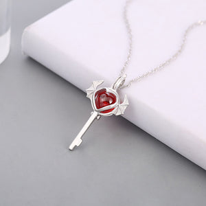 925 Sterling Silver Simple Romantic Heart-shaped Key Red Imitation Pearl Pendant with Necklace