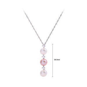 925 Sterling Silver Simple Fashion Geometric Round Bead Freshwater Pearl Pendant with Necklace