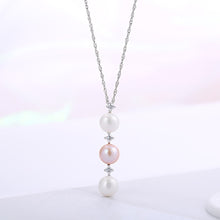 Load image into Gallery viewer, 925 Sterling Silver Simple Fashion Geometric Round Bead Freshwater Pearl Pendant with Necklace