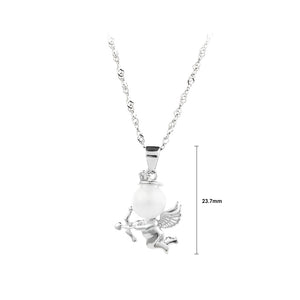 925 Sterling Silver Fashion Creative Cupid Angel White Freshwater Pearl Pendant with Necklace